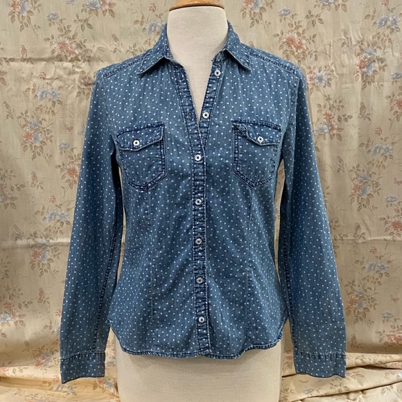 Tiny Hearts Print Denim Buttondown - Picture 2 of 5